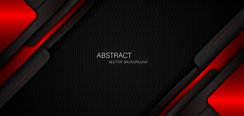 Abstract black and red polygon with red glow lines on dark steel mesh background with free space for design. modern technology innovation concept background
