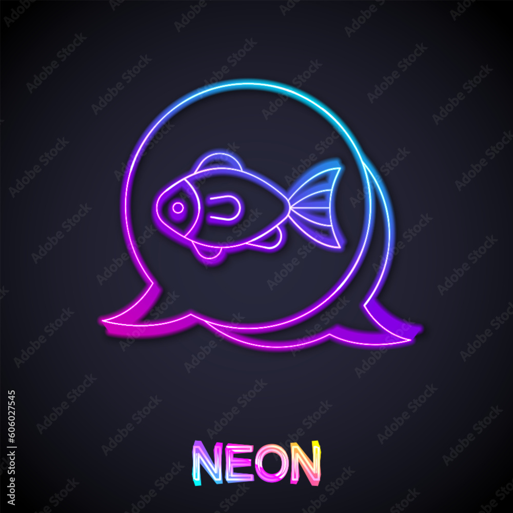 Wall mural Glowing neon line Fish icon isolated on black background. Vector