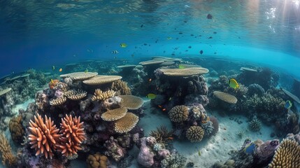 Naklejka na ściany i meble Embark on an extraordinary tour of the Great Barrier Reef, where you'll witness the unparalleled beauty of one of the world's most iconic natural wonders. Generated by AI.