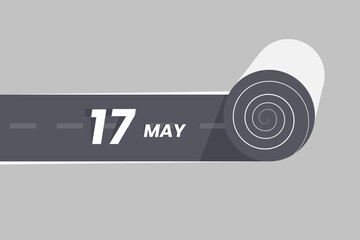 May 17 calendar icon rolling inside the road. 17 May Date Month icon vector illustrator.