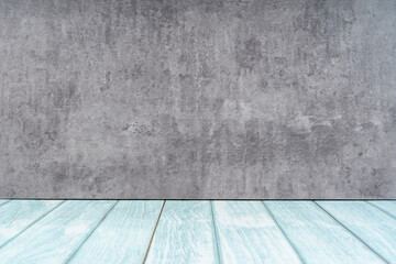 The Blue wooden floor and dark wall with copy space. Empty room background for your design.