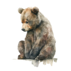 Baby bear watercolor clipart. Generative AI illustration