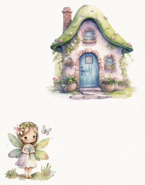 watercolor drawing of a magical fairy-tale house for a gnome or for a fairy