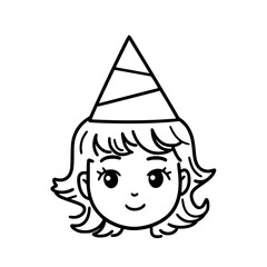 Birthday girl portrait vector illustration isolated on transparent background