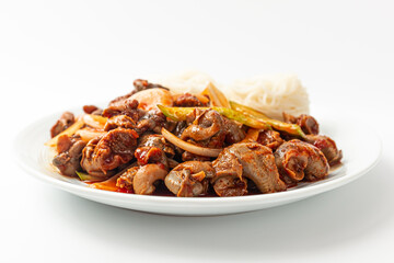 Seasoned Whelk with somen on white background