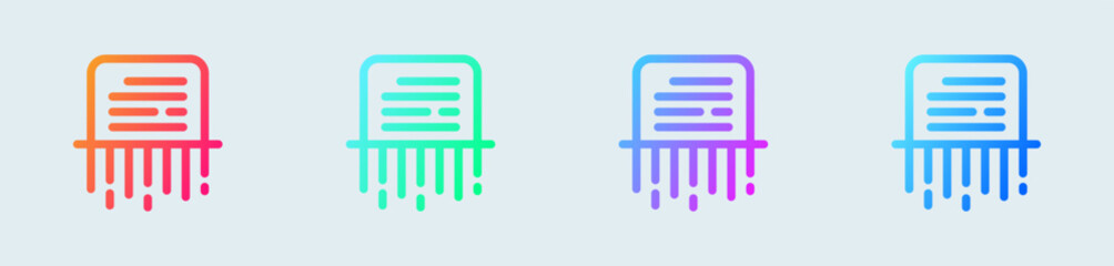 Paper shredder line icon in gradient colors. Delete signs vector illustration.