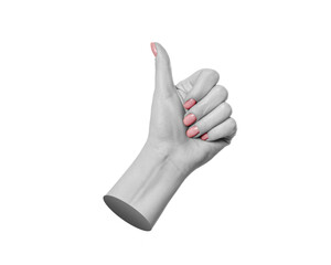 3D style black and white female hand with pink nail polish showing like sign, thumbs up, isolate....