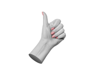 3D style black and white female hand with pink nail polish showing like sign, thumbs up, isolate. Modern design, trendy.