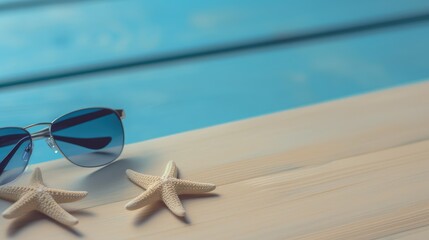 Fototapeta na wymiar Summer sunglasses on wooden table