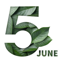 World Environment Day, 5 June from green leaves on a white background. Isolated - obrazy, fototapety, plakaty