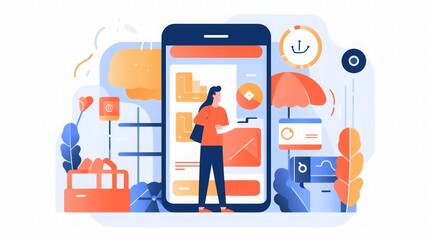 Flat illustration of online shopping for business. AI generated