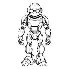 Obraz premium Vintage full-body robot with a charming retro design, featuring rusty metal, clunky joints, and glowing vacuum tubes, evoking a nostalgic sense of mechanical wonder from a bygone era