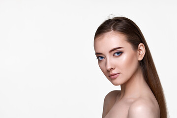 Obraz premium young woman with perfect skin on white background.