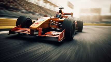 Naklejka premium Racing car on a racing car passes the track. Motor sports competitive with blur background, Generative Ai