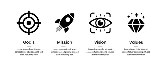 Mission goal vision values icon. Organization mission vision values icon design vector - obrazy, fototapety, plakaty