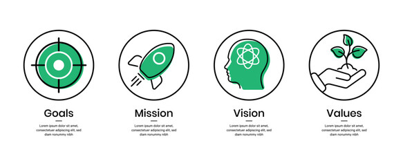 Mission goal vision values Green color icon. Organization mission vision values icon design vector - obrazy, fototapety, plakaty