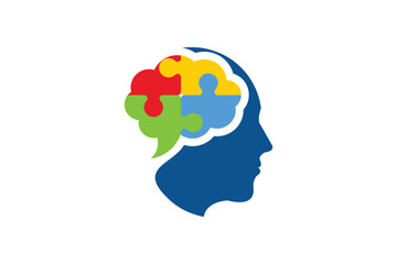 Puzzle brain head logo design vector icon template - obrazy, fototapety, plakaty