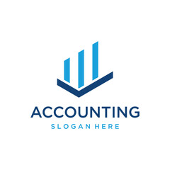 Financial accounting logo, with check mark for financial accounting stock chart analysis. In modern template vector illustration concept style.