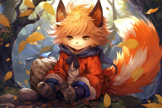 cute nine tail fox anime