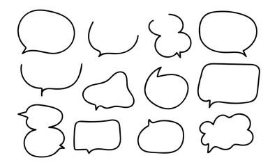 Doodle cartoon hand draw speech bubble set. Talk cute clouds in rough, written with pencil, marker (Full Vector)