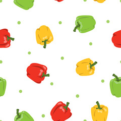 Seamless colorful paprika pepper pattern. Bell peppers vector illustration	