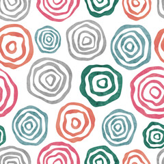 Seamless circles pattern. Vector geometric rings background with watercolor round shapes