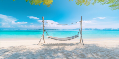 Tropical beach with hammock style swing chair