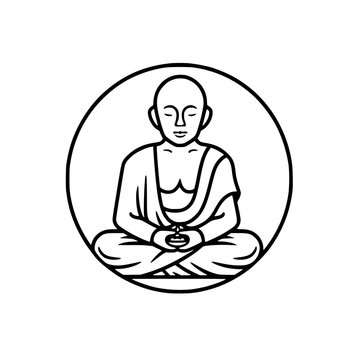 meditating monk black and white circle clip art preview