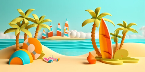 Fototapeta na wymiar Summer island with beach and ocean travel background banner