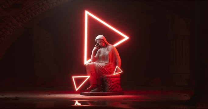 Neon Illuminated Famous Stone Statue