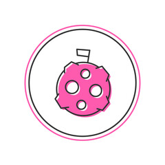 Filled outline Moon with flag icon isolated on white background. Vector