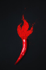 Flaming Pepper. Chili pepper turns into powder.