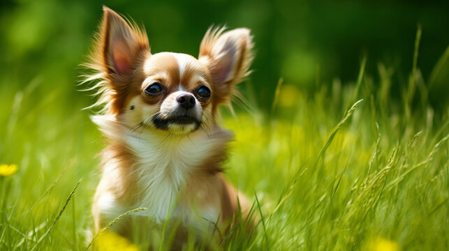 Chihuahua dog in the grass 
