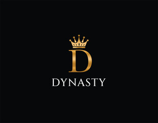 Gold Letter D with Crown on Top Logo Design Template