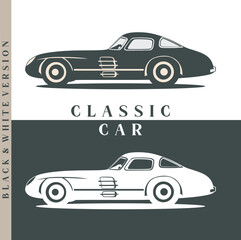 Classic vintage car vector design inspiration. Auto car design template. Classic vehicle symbol type. A classic car symbol silhouette. Vintage car simple line art.