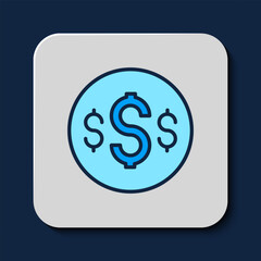 Filled outline Dollar symbol icon isolated on blue background. Cash and money, wealth, payment symbol. Casino gambling. Vector