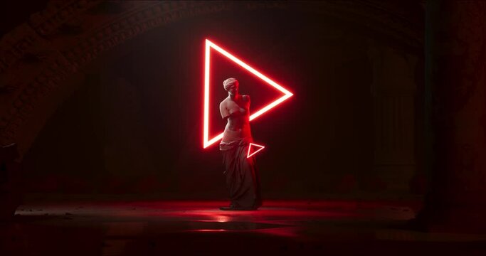 Neon Illuminated Famous Stone Statue
