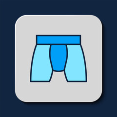 Filled outline Men underpants icon isolated on blue background. Man underwear. Vector