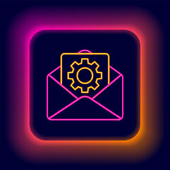 Glowing neon line Envelope setting icon isolated on black background. Colorful outline concept. Vector