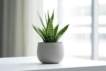 Office Interior Element White Pot With Green Houseplant, AI generated
