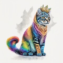Pattern A real feline with a rainbow of colors gait, Generative Ai
