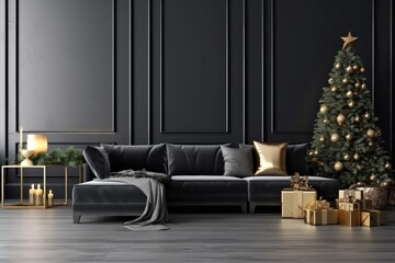 Living Room Christmas interior in Scandinavian style. AI generated
