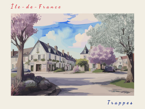 Trappes: Postcard design with a scene in France and the city name Trappes
