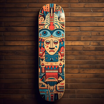Tattoo art in the form of a snowboard on a wooden background