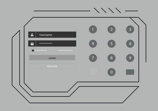 Vector illustration of login and password form on gray background. Flat design icon isolated.
