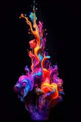 Multicolored neon paint in water on a black background. AI generated. Colorful  phone wallpaper.