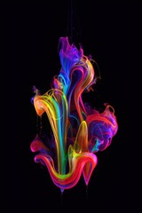 Multicolored neon paint in water on a black background. AI generated. Colorful  phone wallpaper.
