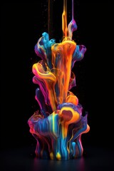 Multicolored neon paint in water on a black background. AI generated. Colorful  phone wallpaper.