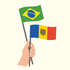 Flags of Brazil and Moldova, Hand Holding flags