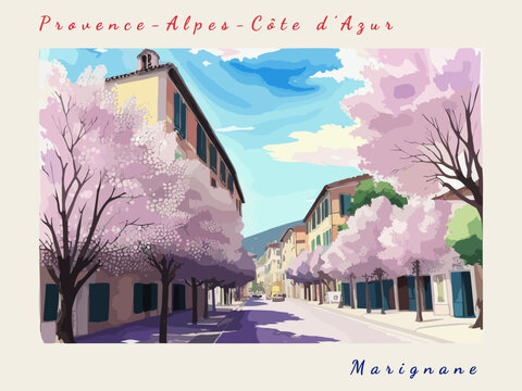 Marignane: Postcard design with a scene in France and the city name Marignane